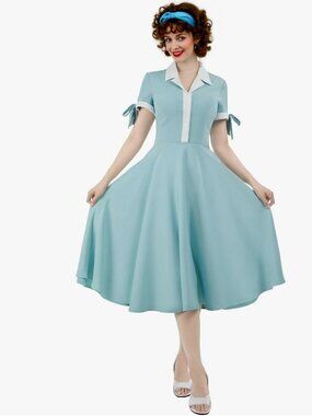 Maid Costumes Women's 1950s Dress Short Sleeve Peter Pan Collar Retro Swing A